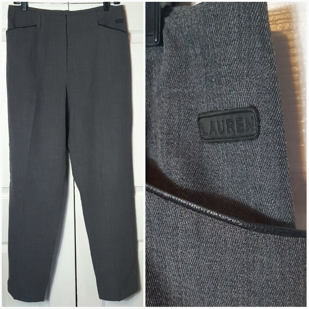 Lauren Virgin Wool Blend Faux Leather Trim Pants